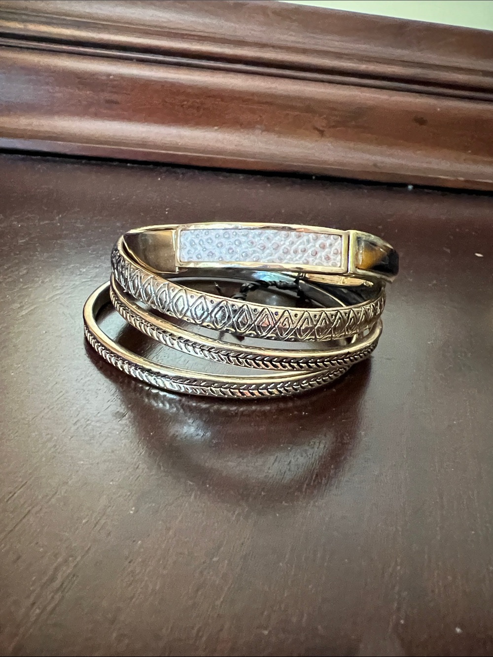 4 Gold-Tone Stacked Bangle Bracelets- Women Jewelry